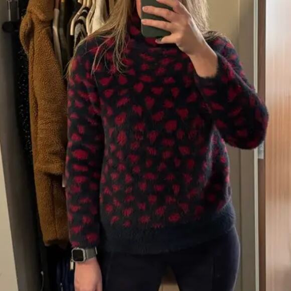 Thakoon Blue Red Fuzzy Sweater MEDIUM Leopard Oversized Soft Cozy Mockneck $275 - Picture 5 of 9